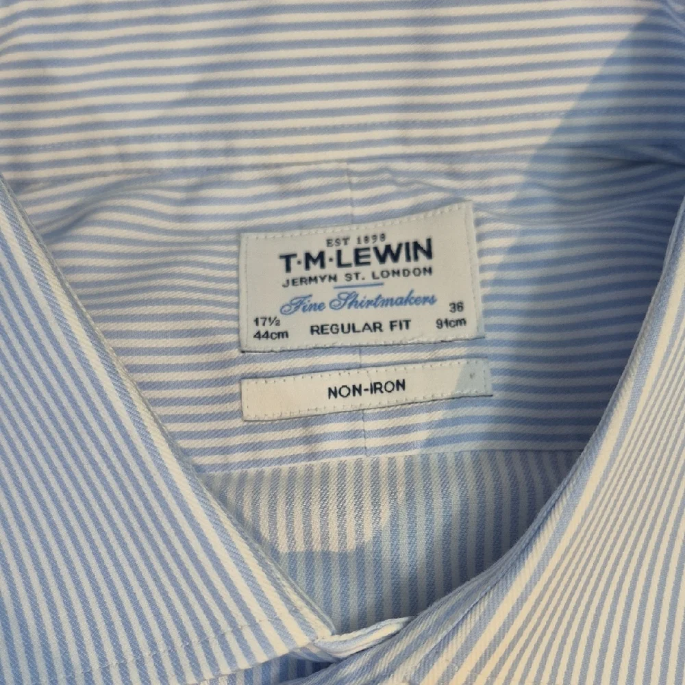 T.M.Lewin Men's Light Blue Pinstripe Dress Shirt - Picture 2 of 16